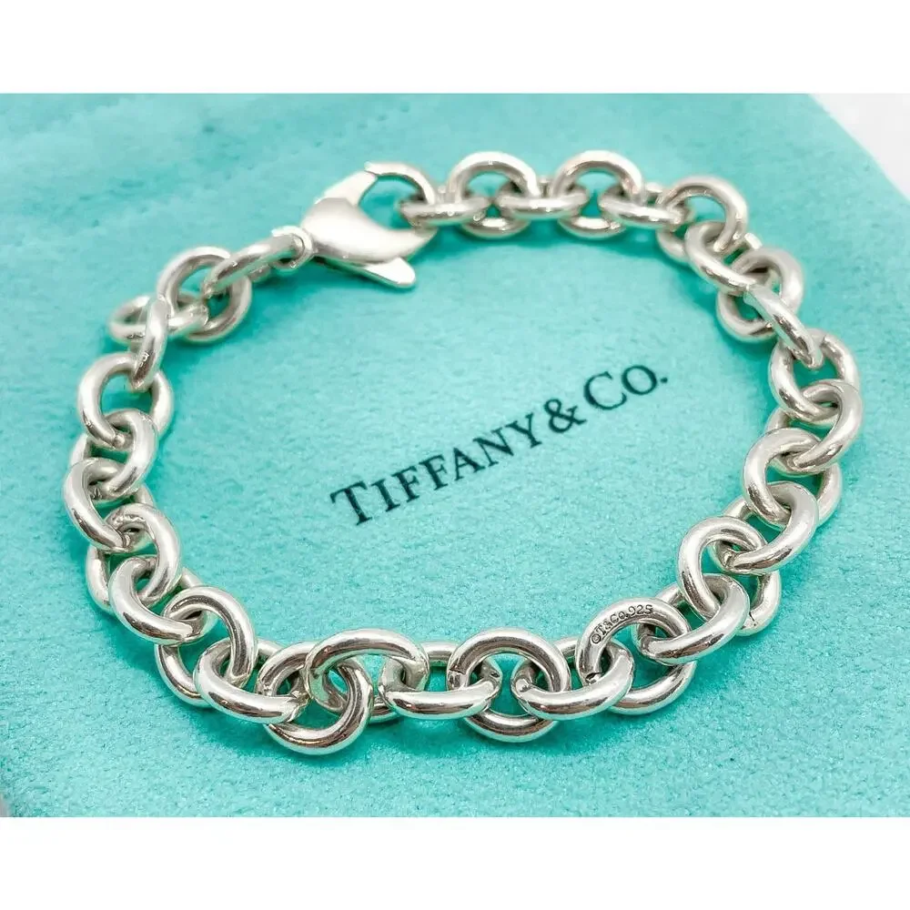 Tiffany & Co. Hallmarked Sterling Silver Oval Link Bracelet 6.75" w/ Pouch - Picture 3 of 10
